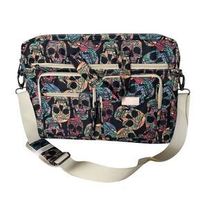 EZrelia Colorful Skull Print Messenger‎ Shoulder Bag Multi Pocket Crossbody Bag